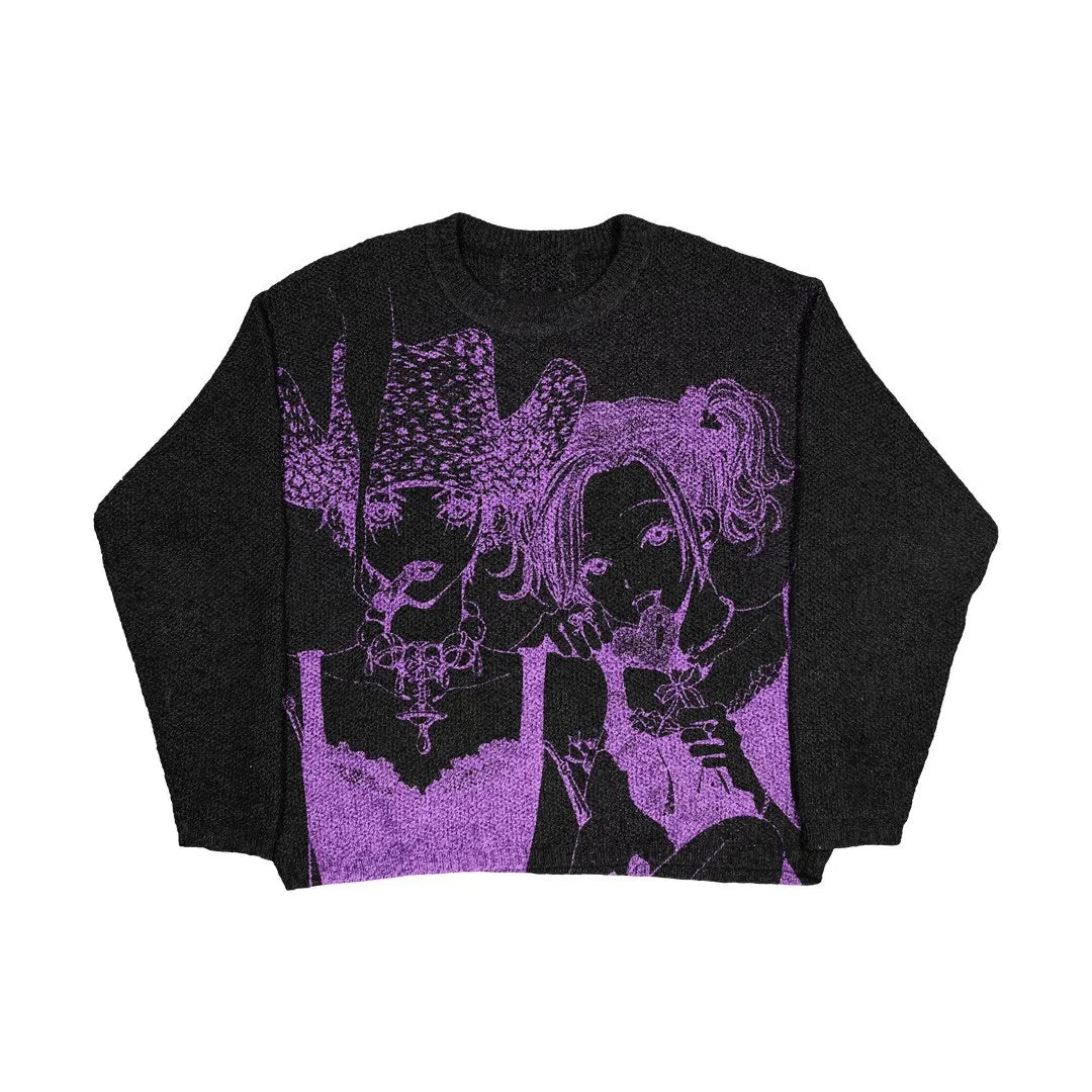 Men and Women'S Hip Hop Knitted Sweater, Harajuku Fashion, Spider Boy Pattern Printed Loose Top, Casual Street Wear Pullover, 20