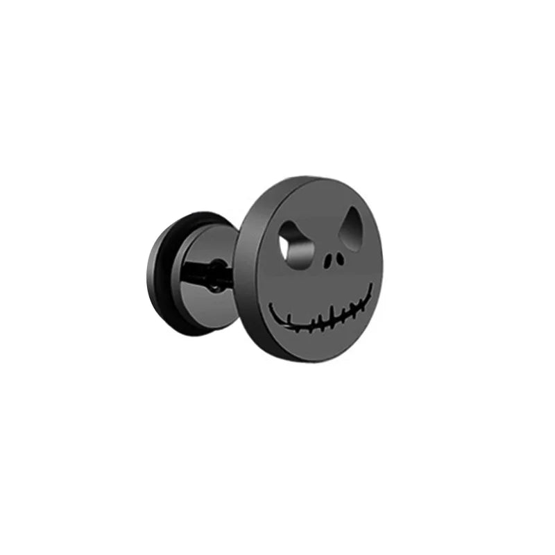 1 Pair Punk Black Multiple Styles Stainless/Titanium Steel Stud Earrings for Men and Women Gothic Street Pop Hip Hop Ear Jewelry