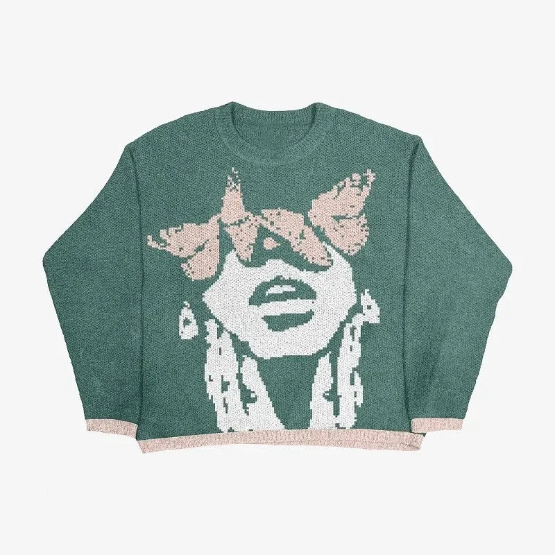 Men and Women'S Hip Hop Knitted Sweater, Harajuku Fashion, Spider Boy Pattern Printed Loose Top, Casual Street Wear Pullover, 20
