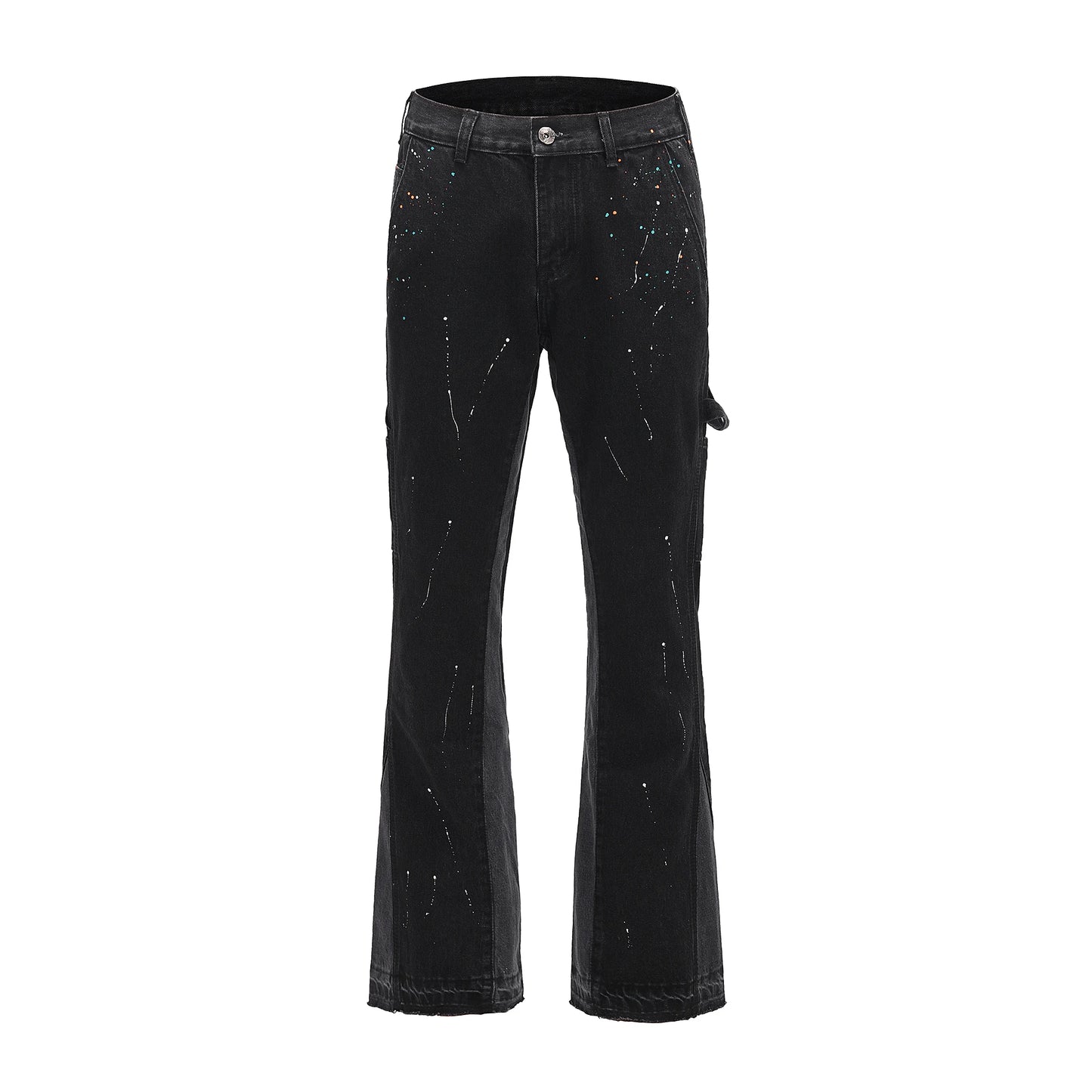 Men'S Vintage Streetwear Flared Jeans Pants Hip Hop Wide Leg Jean Overalls Fashionable Retro Patchwork Ink Splashing