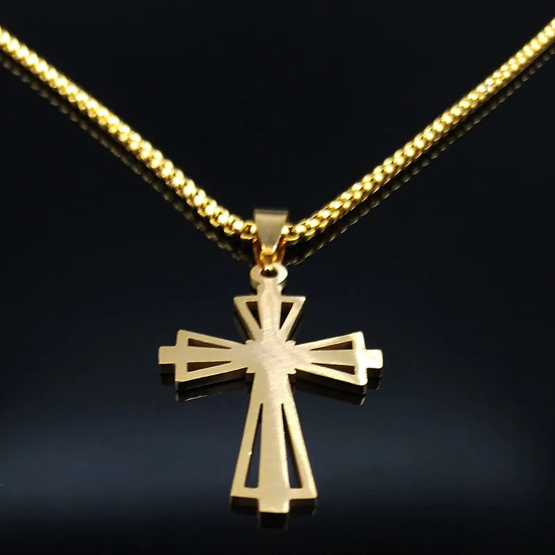 Catholicism Cross Stainless Steel Necklace Men Gold Color Chain Necklaces Anniversary Birthday Gift Jewerly Corrente Masculina