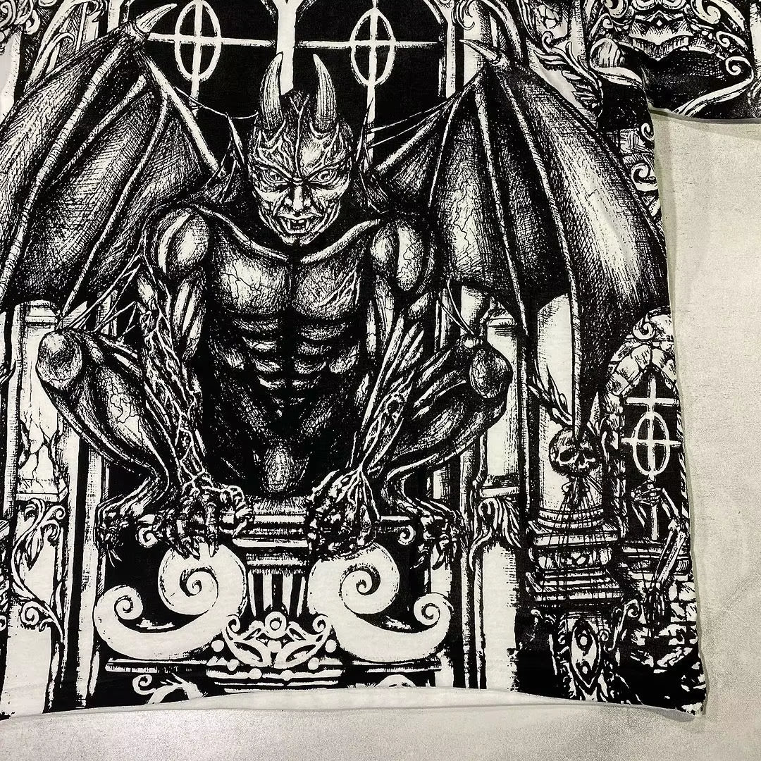 New Gothic Y2K Top Hip Hop Punk Devil Pattern T Shirt Short Sleeve Men and Women Harajuku Loose Casual T Shirts Tops Streetwear