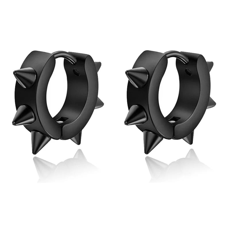 1 Pair Punk Black Multiple Styles Stainless/Titanium Steel Stud Earrings for Men and Women Gothic Street Pop Hip Hop Ear Jewelry