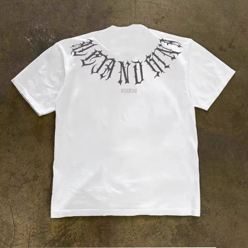 Retro Goth Y2K Top Harajuku Hip Hop Graphic T Shirts Men and Women round Neck Short Sleeve Letter Print T Shirt Streetwear Tops