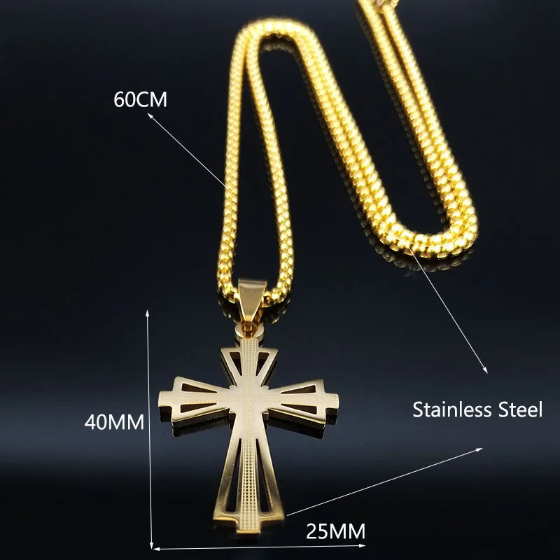 Catholicism Cross Stainless Steel Necklace Men Gold Color Chain Necklaces Anniversary Birthday Gift Jewerly Corrente Masculina