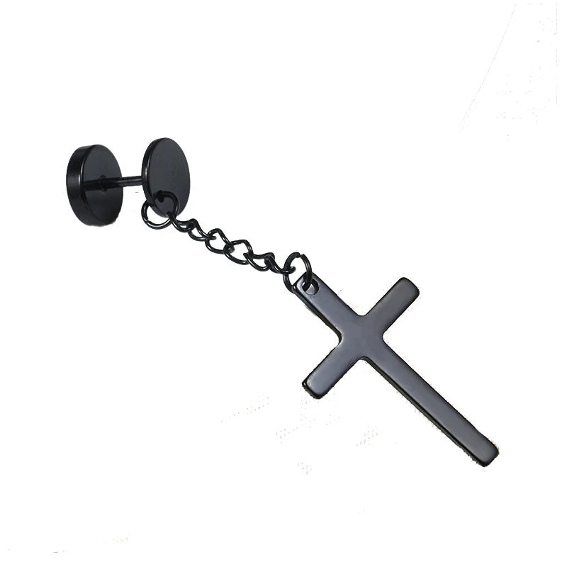 1 Pair Punk Black Multiple Styles Stainless/Titanium Steel Stud Earrings for Men and Women Gothic Street Pop Hip Hop Ear Jewelry
