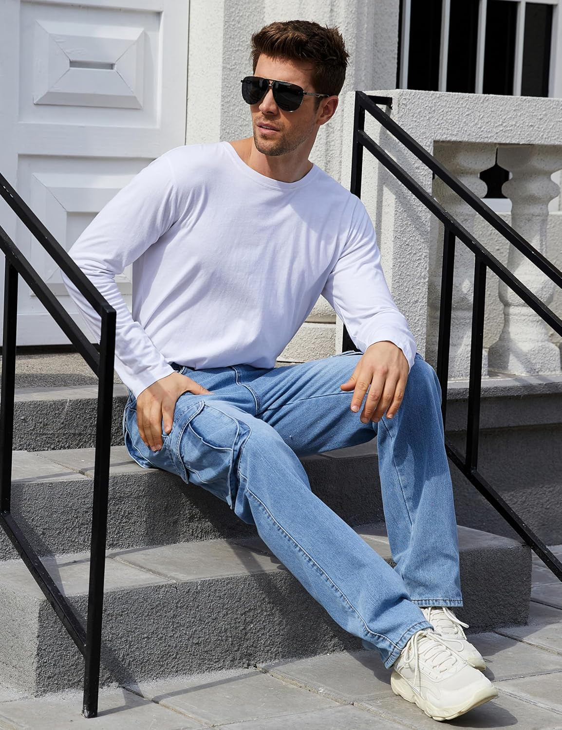 Men'S Casual Loose Hip Hop Denim Work Pants Jeans with Cargo Pockets