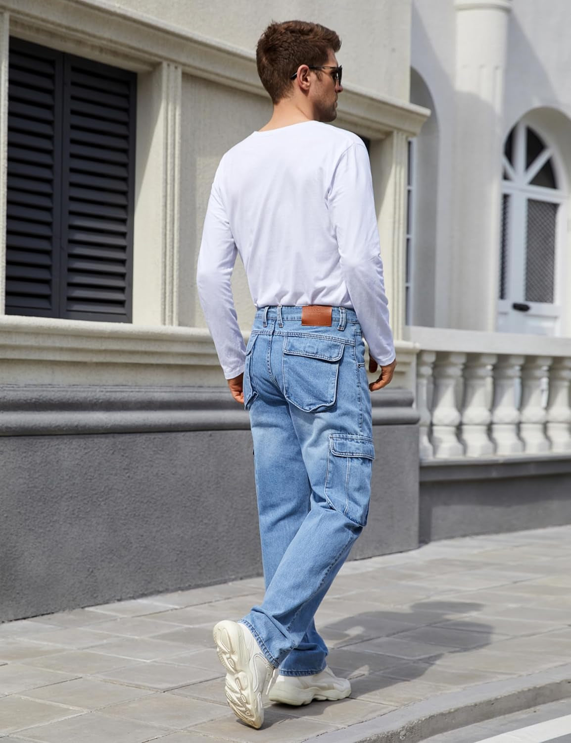 Men'S Casual Loose Hip Hop Denim Work Pants Jeans with Cargo Pockets