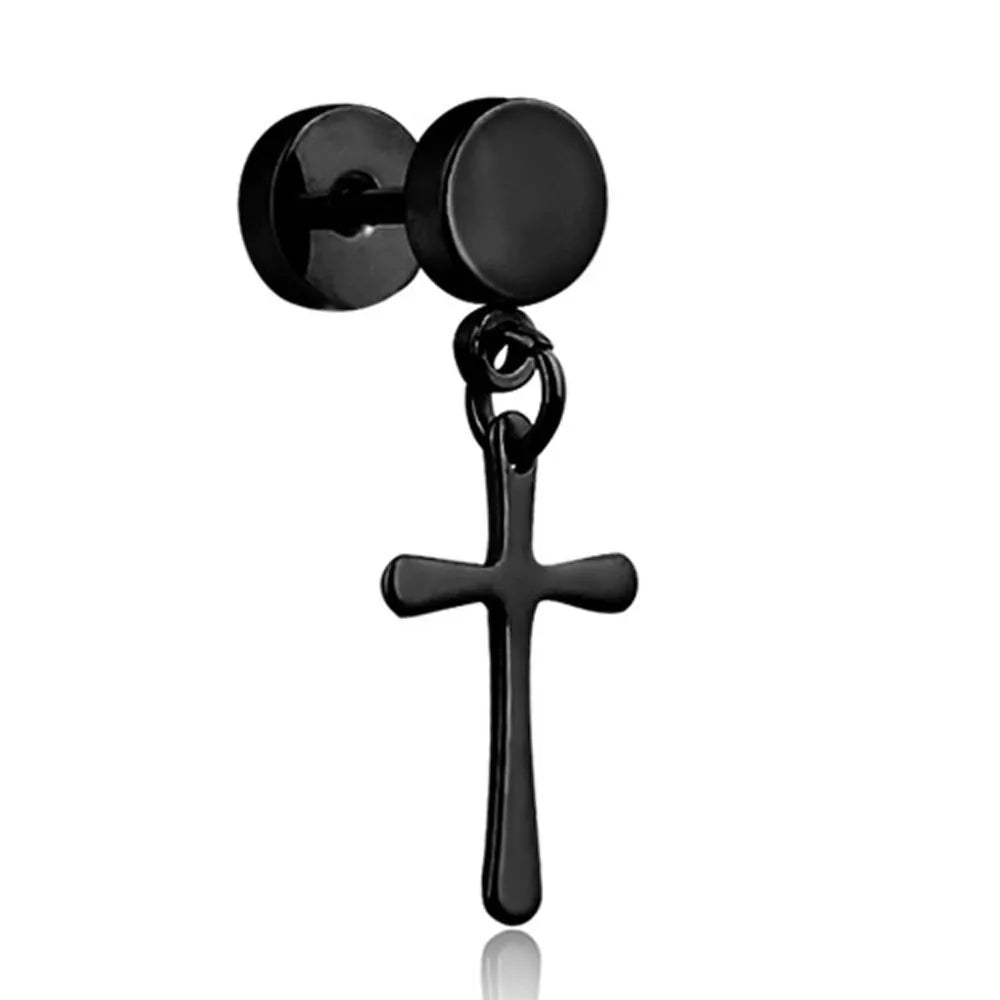 1 Pair Punk Black Multiple Styles Stainless/Titanium Steel Stud Earrings for Men and Women Gothic Street Pop Hip Hop Ear Jewelry