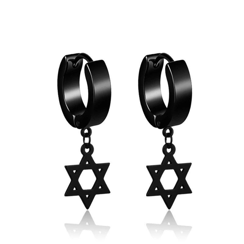 1 Pair Punk Black Multiple Styles Stainless/Titanium Steel Stud Earrings for Men and Women Gothic Street Pop Hip Hop Ear Jewelry