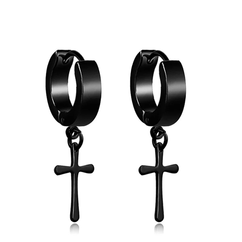 1 Pair Punk Black Multiple Styles Stainless/Titanium Steel Stud Earrings for Men and Women Gothic Street Pop Hip Hop Ear Jewelry