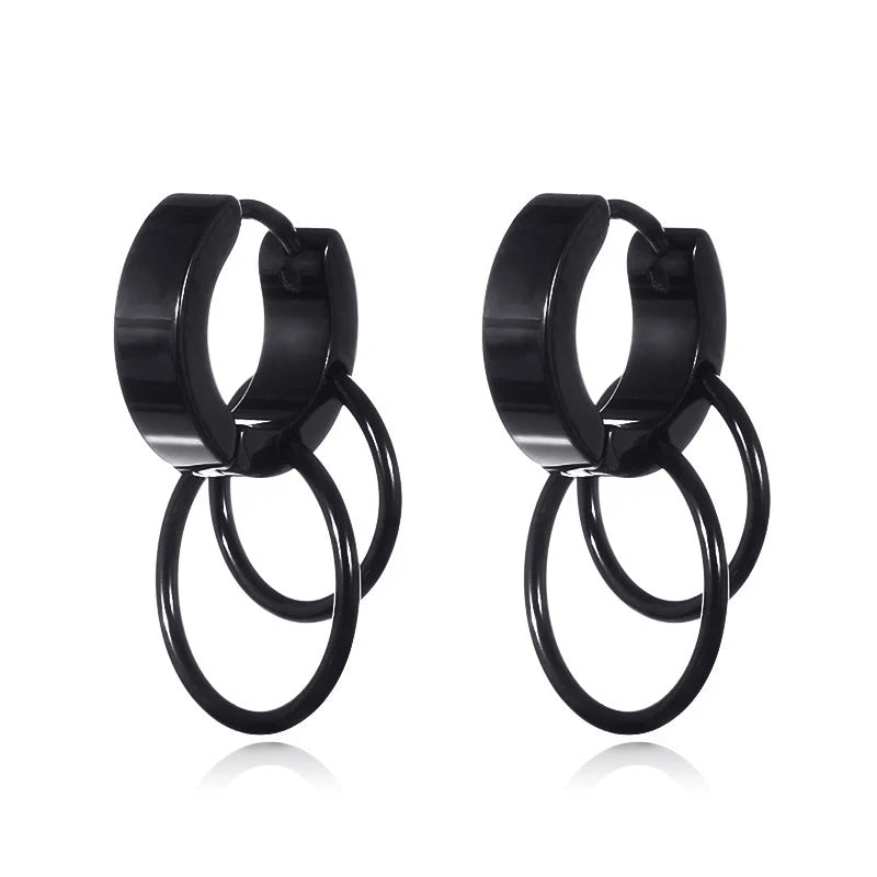 1 Pair Punk Black Multiple Styles Stainless/Titanium Steel Stud Earrings for Men and Women Gothic Street Pop Hip Hop Ear Jewelry