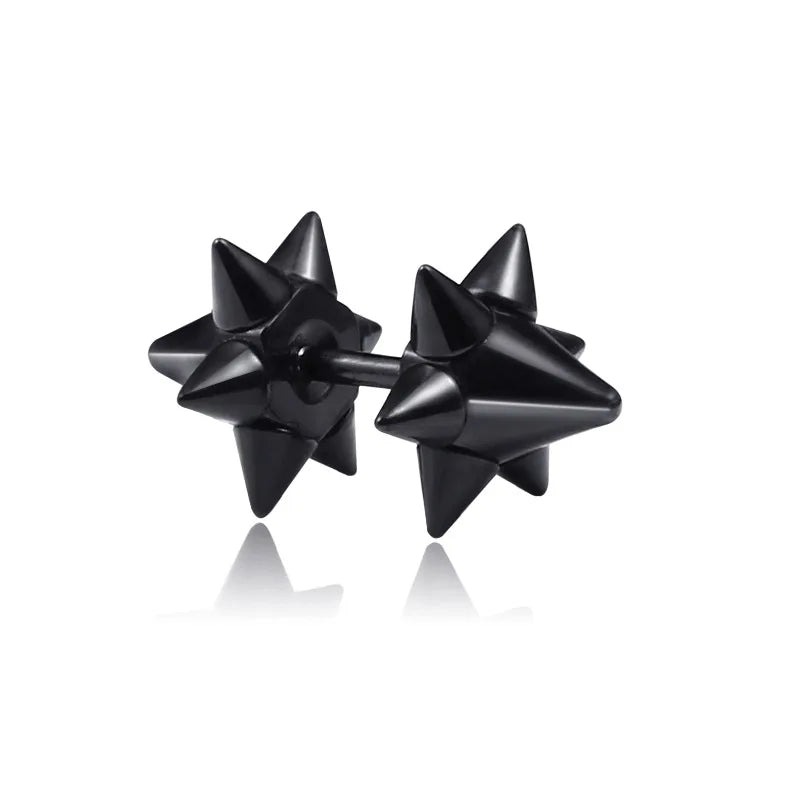 1 Pair Punk Black Multiple Styles Stainless/Titanium Steel Stud Earrings for Men and Women Gothic Street Pop Hip Hop Ear Jewelry