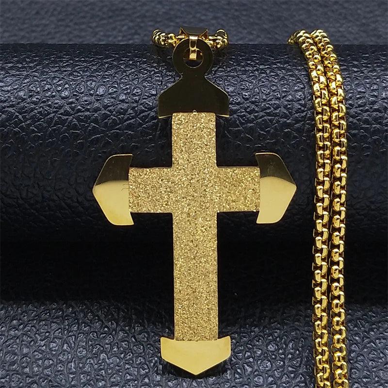 Catholicism Cross Stainless Steel Necklace Men Gold Color Chain Necklaces Anniversary Birthday Gift Jewerly Corrente Masculina