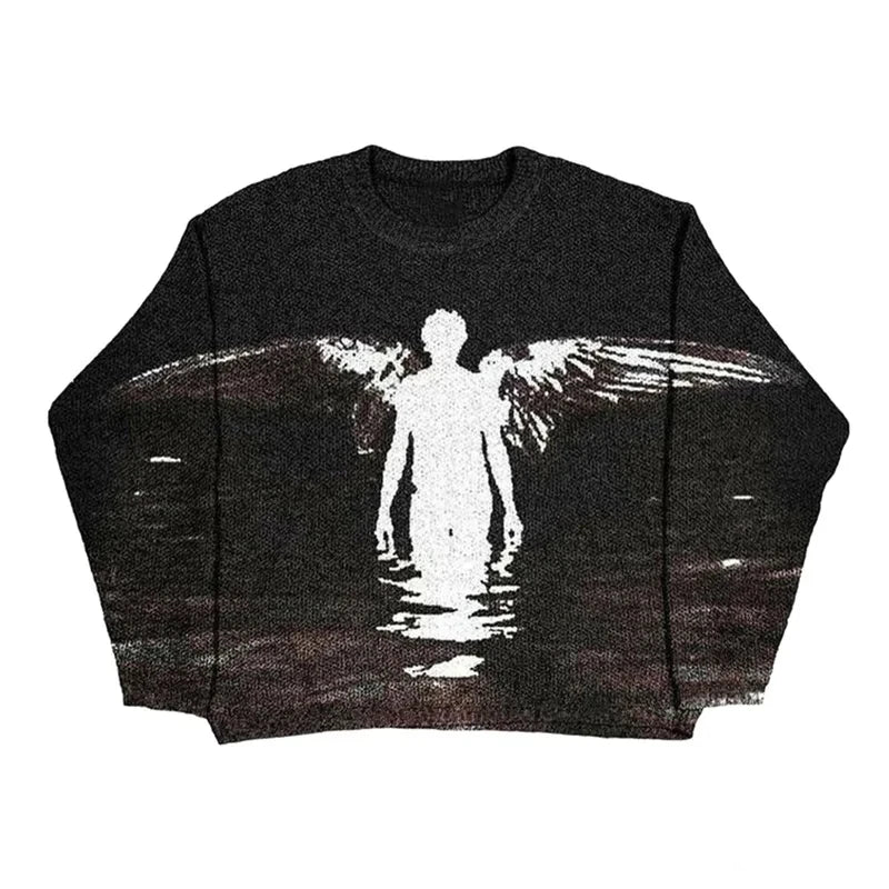 Men and Women'S Hip Hop Knitted Sweater, Harajuku Fashion, Spider Boy Pattern Printed Loose Top, Casual Street Wear Pullover, 20