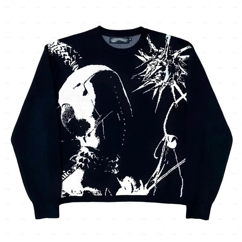 Men and Women'S Hip Hop Knitted Sweater, Harajuku Fashion, Spider Boy Pattern Printed Loose Top, Casual Street Wear Pullover, 20