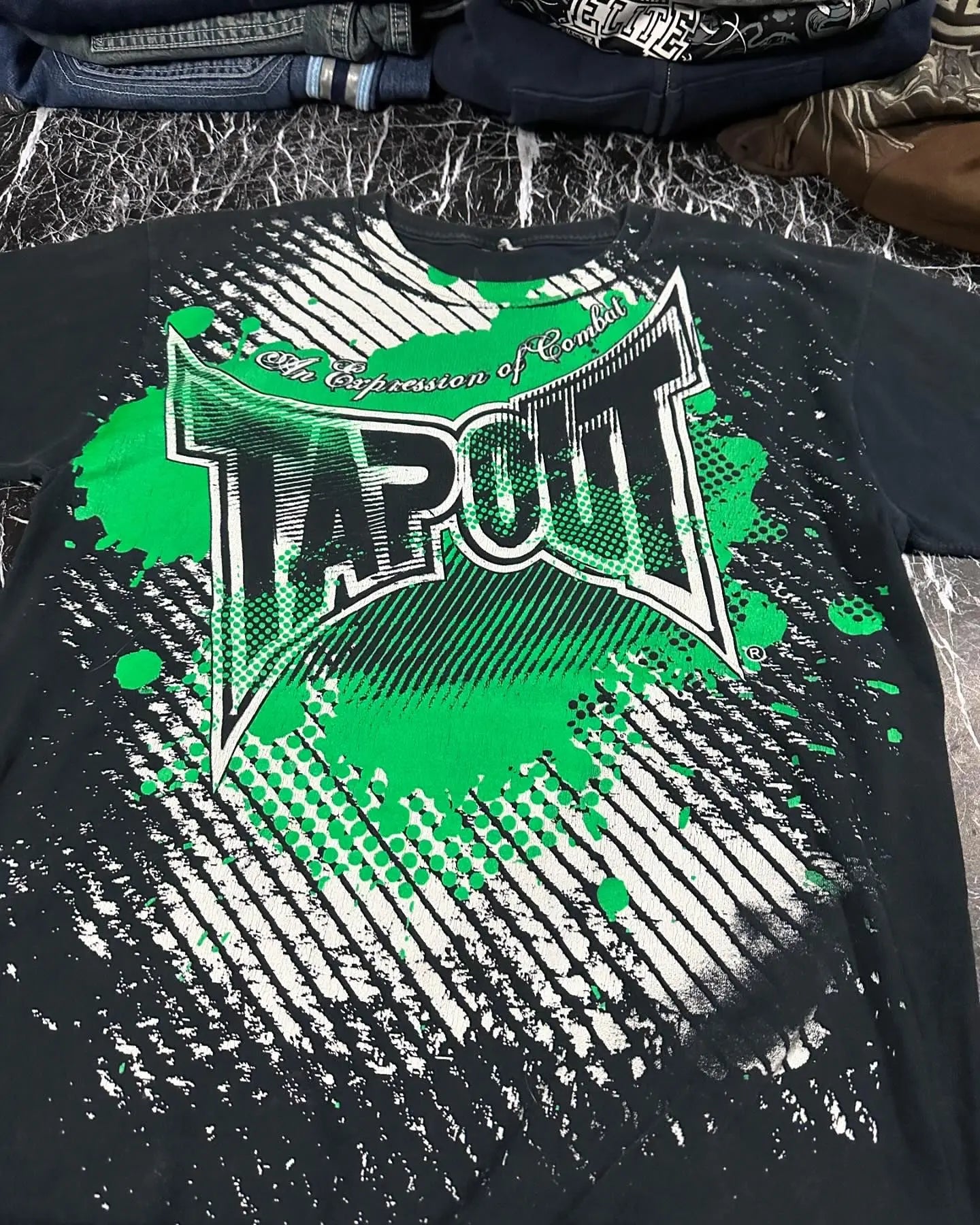 New Tapout Green Graffiti Shirts Y2K Mens Graphic Print Oversized T Shirt Harajuku Gothic round Neck Cotton Short Sleeve Tops