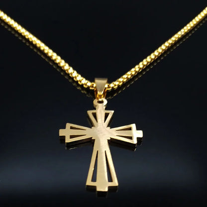 Catholicism Cross Stainless Steel Necklace Men Gold Color Chain Necklaces Anniversary Birthday Gift Jewerly Corrente Masculina