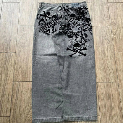 Retro Southpole Jeans Skull Watermark Loose Jeans Men Women Y2K Harajuku Gothic Hip Hop Skateboard Pants Street Wear Mom Jeans