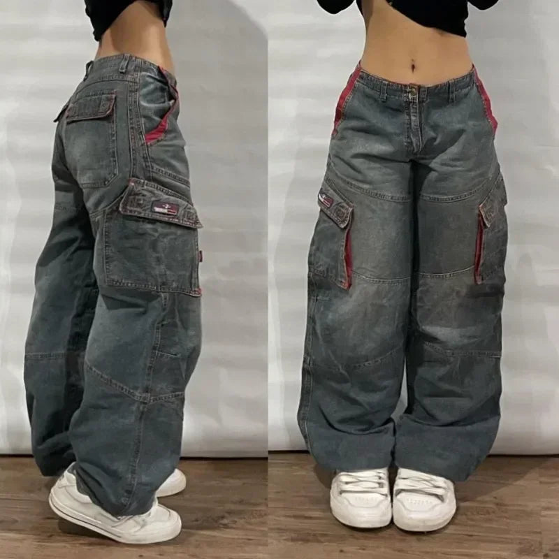 Retro Southpole Jeans Skull Watermark Loose Jeans Men Women Y2K Harajuku Gothic Hip Hop Skateboard Pants Street Wear Mom Jeans