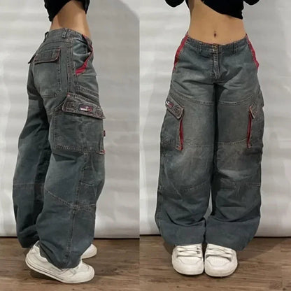 Retro Southpole Jeans Skull Watermark Loose Jeans Men Women Y2K Harajuku Gothic Hip Hop Skateboard Pants Street Wear Mom Jeans