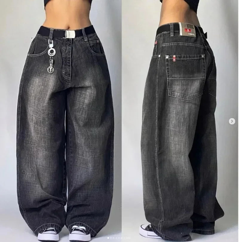 Retro Southpole Jeans Skull Watermark Loose Jeans Men Women Y2K Harajuku Gothic Hip Hop Skateboard Pants Street Wear Mom Jeans
