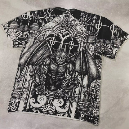 New Gothic Y2K Top Hip Hop Punk Devil Pattern T Shirt Short Sleeve Men and Women Harajuku Loose Casual T Shirts Tops Streetwear