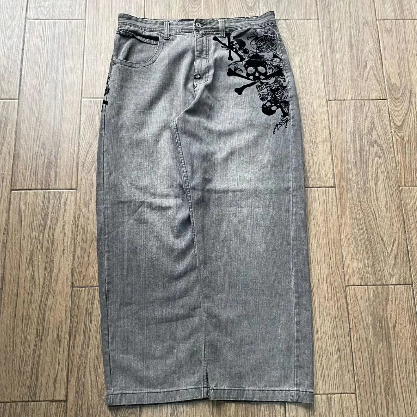 Retro Southpole Jeans Skull Watermark Loose Jeans Men Women Y2K Harajuku Gothic Hip Hop Skateboard Pants Street Wear Mom Jeans