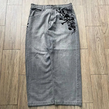 Retro Southpole Jeans Skull Watermark Loose Jeans Men Women Y2K Harajuku Gothic Hip Hop Skateboard Pants Street Wear Mom Jeans