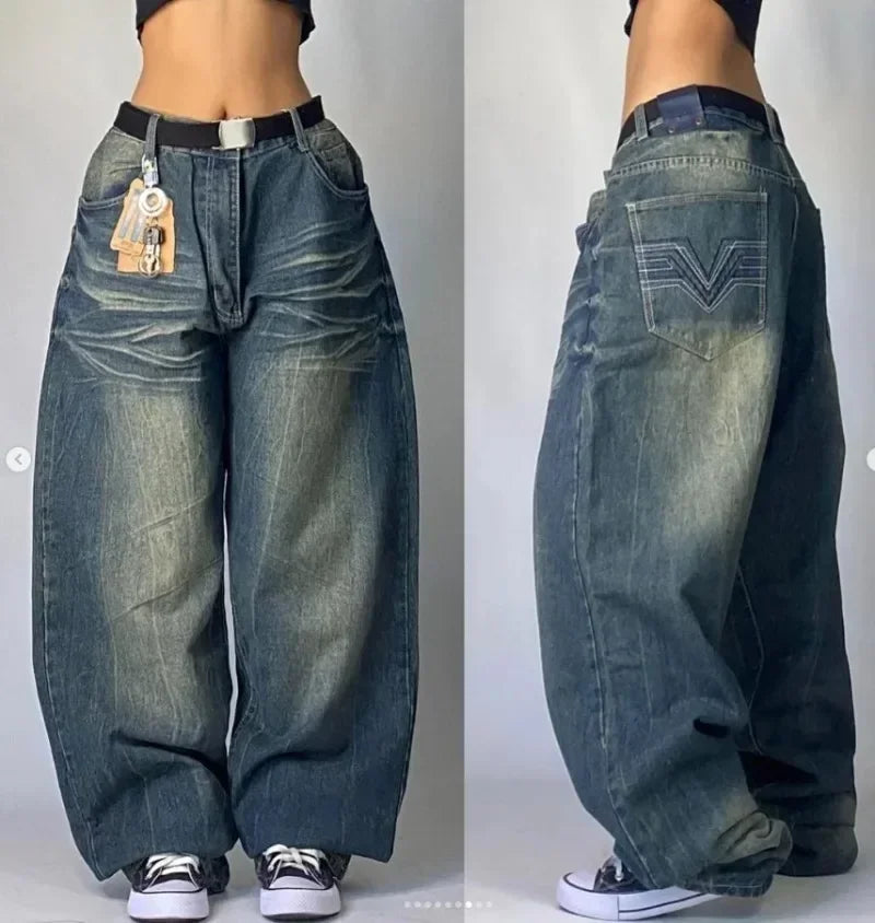 Retro Southpole Jeans Skull Watermark Loose Jeans Men Women Y2K Harajuku Gothic Hip Hop Skateboard Pants Street Wear Mom Jeans
