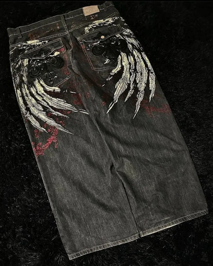 Retro Southpole Jeans Skull Watermark Loose Jeans Men Women Y2K Harajuku Gothic Hip Hop Skateboard Pants Street Wear Mom Jeans