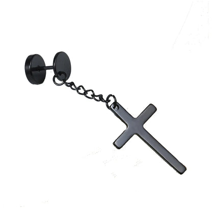 1 Pair Punk Black Multiple Styles Stainless/Titanium Steel Stud Earrings for Men and Women Gothic Street Pop Hip Hop Ear Jewelry