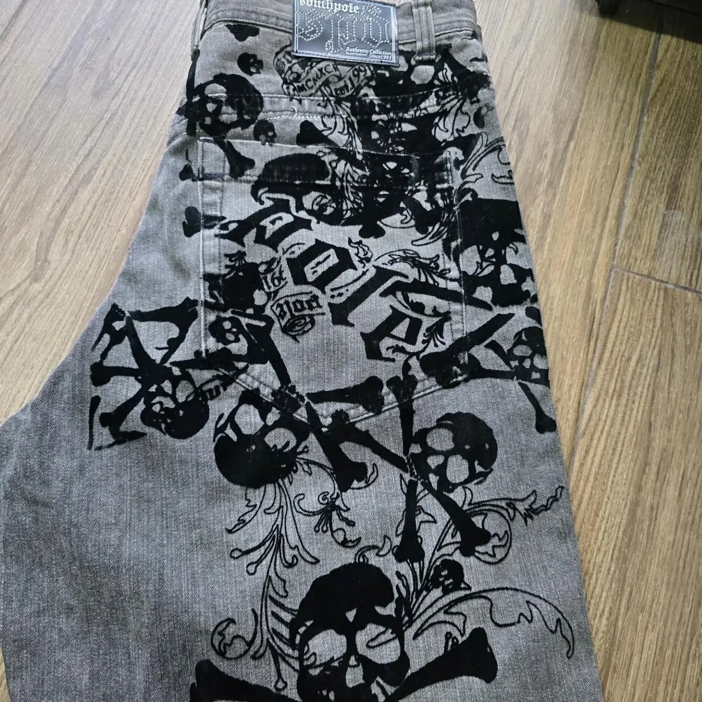 Retro Southpole Jeans Skull Watermark Loose Jeans Men Women Y2K Harajuku Gothic Hip Hop Skateboard Pants Street Wear Mom Jeans