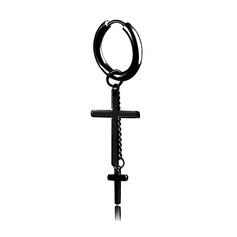 1 Pair Punk Black Multiple Styles Stainless/Titanium Steel Stud Earrings for Men and Women Gothic Street Pop Hip Hop Ear Jewelry
