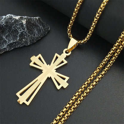 Catholicism Cross Stainless Steel Necklace Men Gold Color Chain Necklaces Anniversary Birthday Gift Jewerly Corrente Masculina