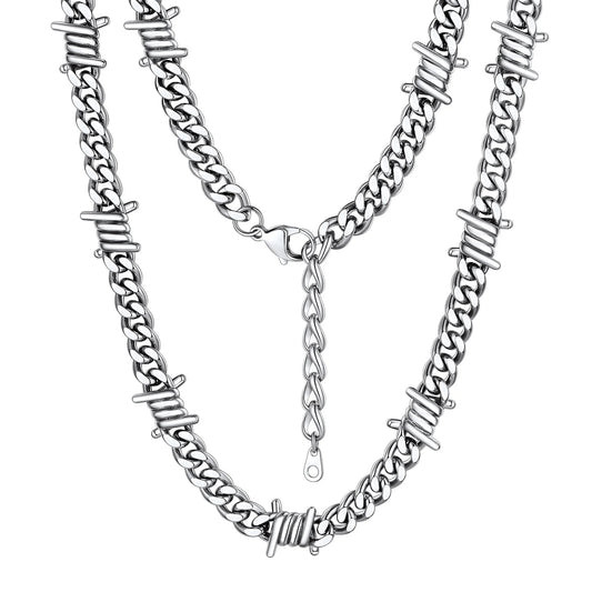Thorns Cuban Chain for Men 9MM Thick Barbed Wire Choker Necklace Birthday Father'S Day Gift for Dad Son Husband, 20 Inch