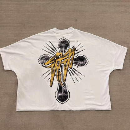 Oversized Letter Pattern Graphic T Shirts Y2K Top Men Clothing Loose Short Sleeve Harajuku Gothic Casual T Shirt Streetwear