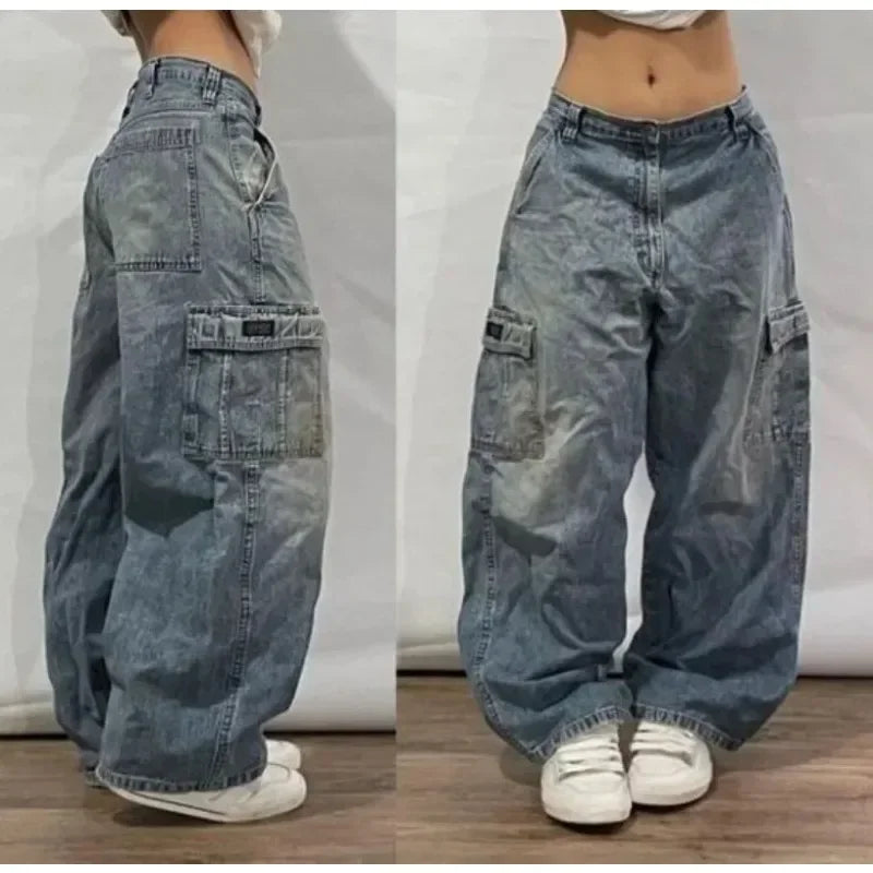 Retro Southpole Jeans Skull Watermark Loose Jeans Men Women Y2K Harajuku Gothic Hip Hop Skateboard Pants Street Wear Mom Jeans