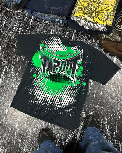 New Tapout Green Graffiti Shirts Y2K Mens Graphic Print Oversized T Shirt Harajuku Gothic round Neck Cotton Short Sleeve Tops