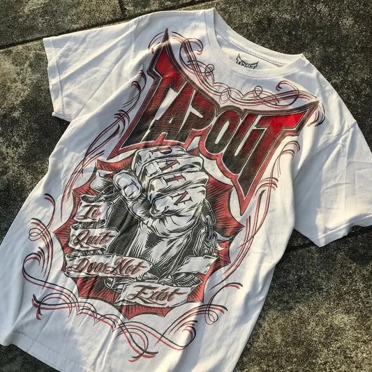 New Tapout Green Graffiti Shirts Y2K Mens Graphic Print Oversized T Shirt Harajuku Gothic round Neck Cotton Short Sleeve Tops