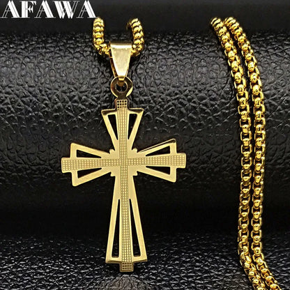Catholicism Cross Stainless Steel Necklace Men Gold Color Chain Necklaces Anniversary Birthday Gift Jewerly Corrente Masculina
