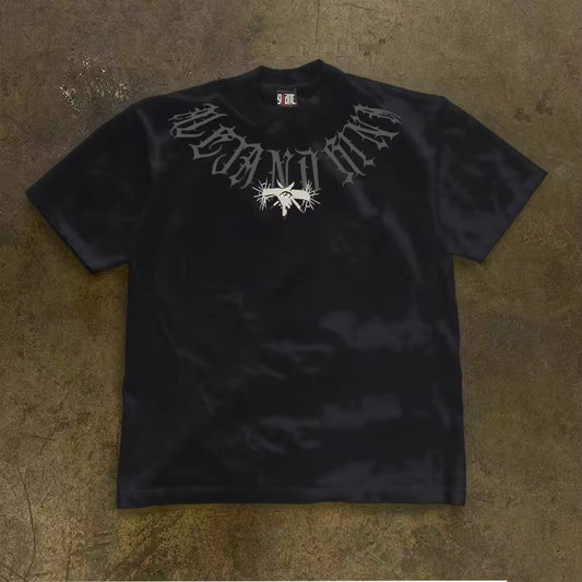 Retro Goth Y2K Top Harajuku Hip Hop Graphic T Shirts Men and Women round Neck Short Sleeve Letter Print T Shirt Streetwear Tops