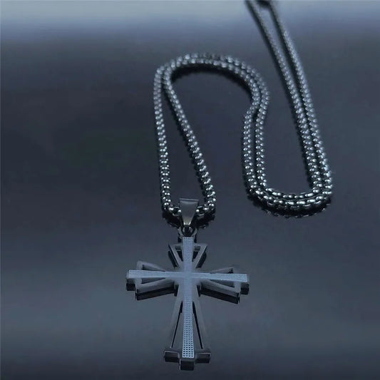 Catholicism Cross Stainless Steel Necklace Men Gold Color Chain Necklaces Anniversary Birthday Gift Jewerly Corrente Masculina