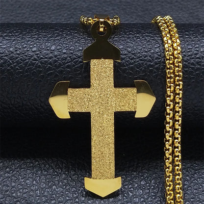 Catholicism Cross Stainless Steel Necklace Men Gold Color Chain Necklaces Anniversary Birthday Gift Jewerly Corrente Masculina