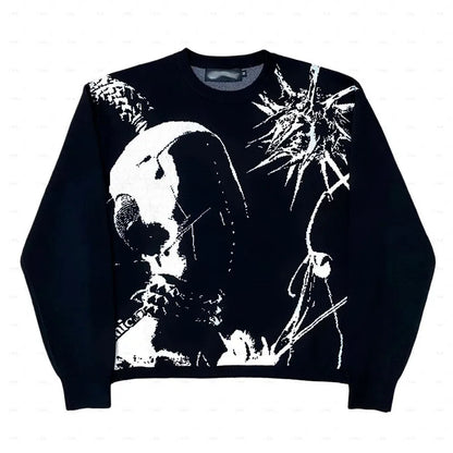 Men and Women'S Hip Hop Knitted Sweater, Harajuku Fashion, Spider Boy Pattern Printed Loose Top, Casual Street Wear Pullover, 20