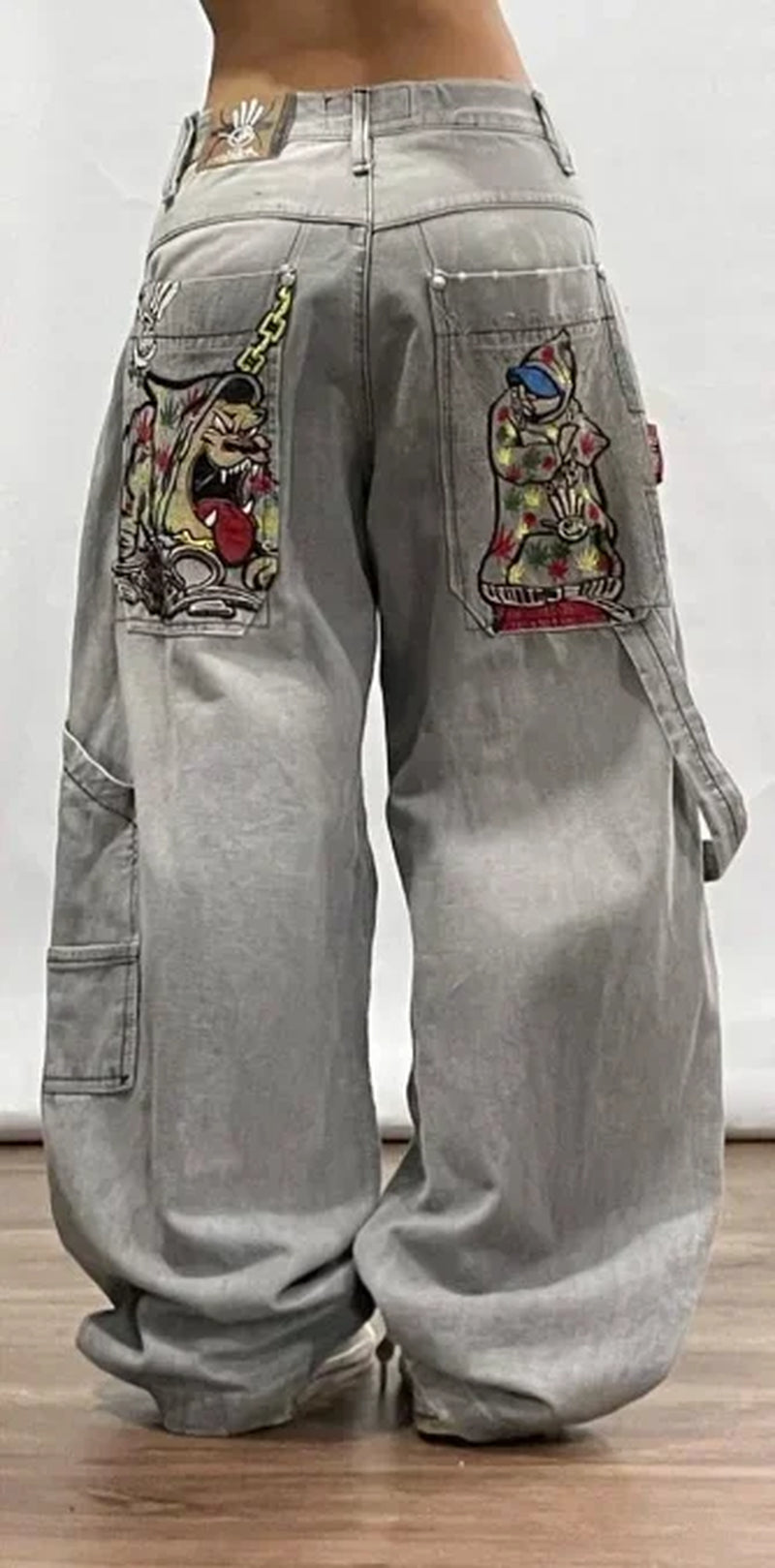Retro Southpole Jeans Skull Watermark Loose Jeans Men Women Y2K Harajuku Gothic Hip Hop Skateboard Pants Street Wear Mom Jeans